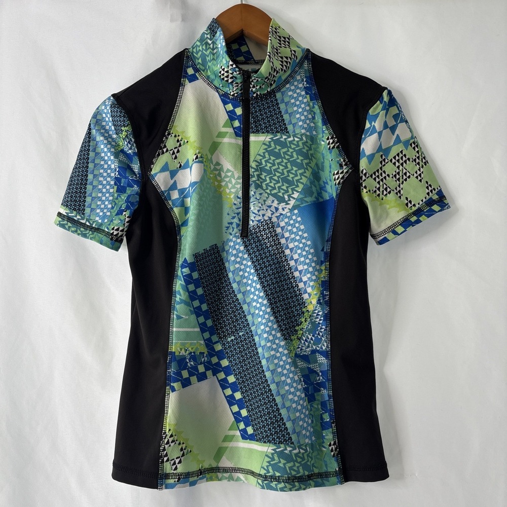 Kevan Hall Sport Women's Cycling Jersey S Geometric Patchwork Zip Neck Athletic‎